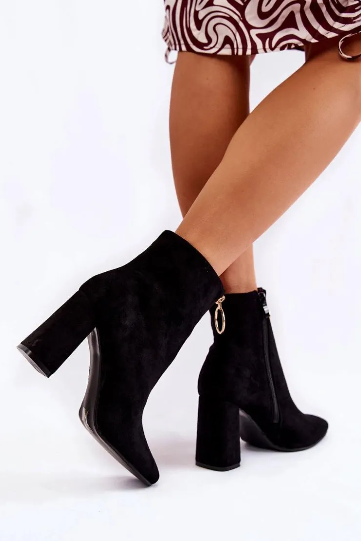 Best Boto Zamszowe Botki Na Obcasie Z Ozdobnym Zamkiem Czarne Lisette