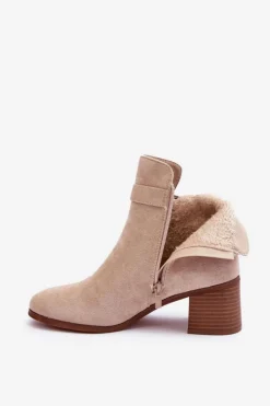 Best Boto Zamszowe Botki Na Obcasie Z Klamrą Beżowe Bronte