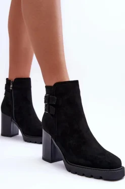 Damskie Boto Zamszowe Botki Na Obcasie Czarne Makeline
