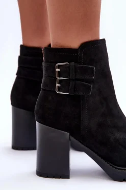 Damskie Boto Zamszowe Botki Na Obcasie Czarne Makeline