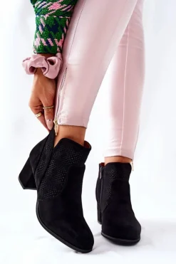 Damskie Evento Zamszowe Botki Na Obcasie Czarne Elisea