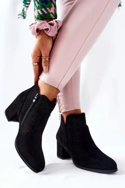 Damskie Evento Zamszowe Botki Na Obcasie Czarne Elisea