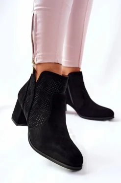 Damskie Evento Zamszowe Botki Na Obcasie Czarne Elisea