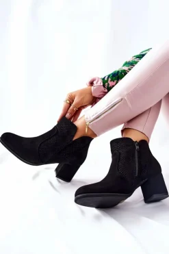 Damskie Evento Zamszowe Botki Na Obcasie Czarne Elisea