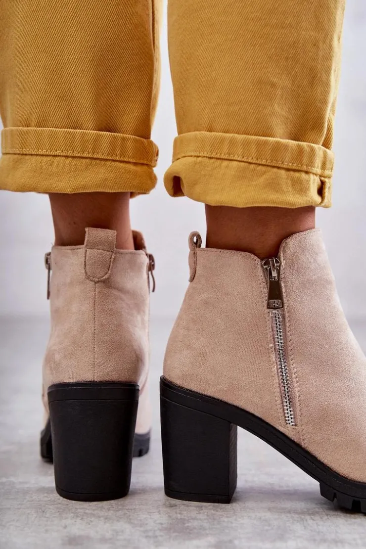 Damskie Boto Zamszowe Botki Na Obcasie Z Suwakiem Jasnobeżowe Sevione