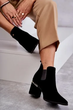 Laura Messi Botki Wiosenne|Botki Na Słupku*Zamszowe Botki Na Obcasie 2506 Czarne