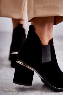 Laura Messi Botki Wiosenne|Botki Na Słupku*Zamszowe Botki Na Obcasie 2506 Czarne