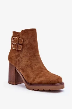 Discount Boto Zamszowe Botki Na Obcasie Brązowe Makeline Brązowy