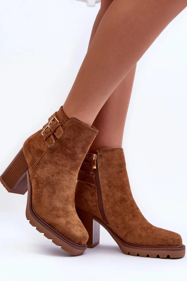 Discount Boto Zamszowe Botki Na Obcasie Brązowe Makeline Brązowy