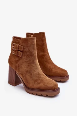 Discount Boto Zamszowe Botki Na Obcasie Brązowe Makeline Brązowy