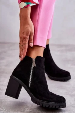 Clearance Boto Zamszowe Botki Na Obcasie Z Suwakiem Czarne Sevione