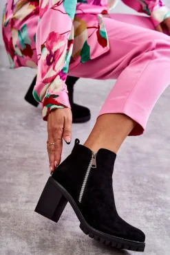 Clearance Boto Zamszowe Botki Na Obcasie Z Suwakiem Czarne Sevione