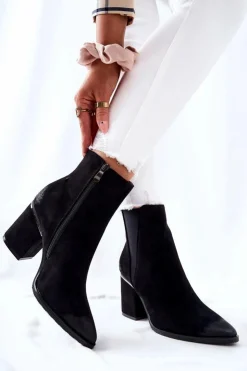 Boto Botki Na Słupku|Czarne Botki*Zamszowe Botki Na Obcasie Czarne Coriseis