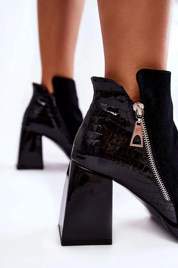 Outlet Boto Zamszowe Botki Na Obcasie Geometryczny Wzór Czarne Alienore Czarny