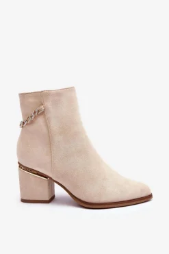 Boto Brązowe I Beżowe Botki|Botki Na Obcasie*Zamszowe Botki Na Obcasie Z Biżuteryjną Ozdobą Beżowe Jadirel