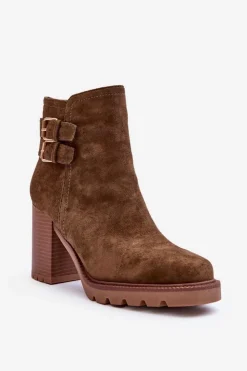 Hot Boto Zamszowe Botki Na Obcasie Oliwkowe Makeline