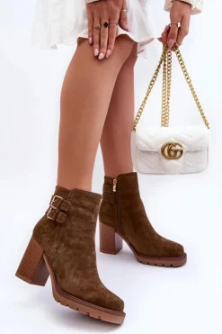 Hot Boto Zamszowe Botki Na Obcasie Oliwkowe Makeline