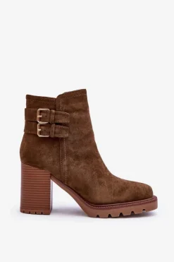 Hot Boto Zamszowe Botki Na Obcasie Oliwkowe Makeline