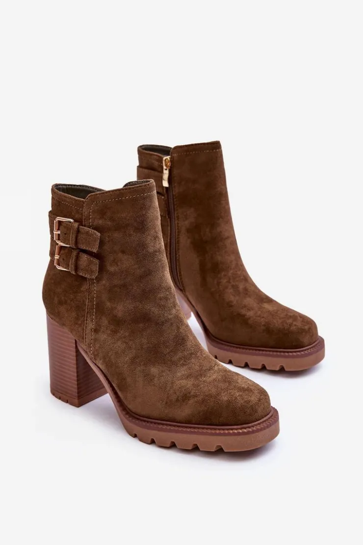 Hot Boto Zamszowe Botki Na Obcasie Oliwkowe Makeline