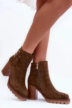 Hot Boto Zamszowe Botki Na Obcasie Oliwkowe Makeline