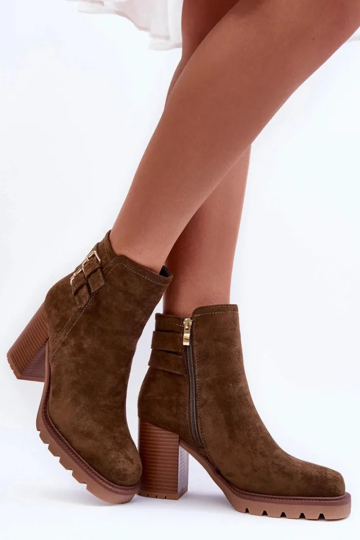 Hot Boto Zamszowe Botki Na Obcasie Oliwkowe Makeline