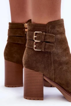 Hot Boto Zamszowe Botki Na Obcasie Oliwkowe Makeline