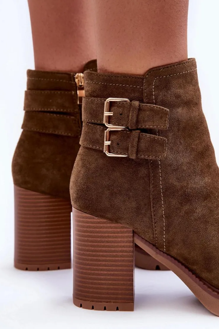 Hot Boto Zamszowe Botki Na Obcasie Oliwkowe Makeline