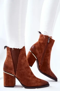 Hot Boto Zamszowe Botki Na Obcasie Brązowe Coriseis