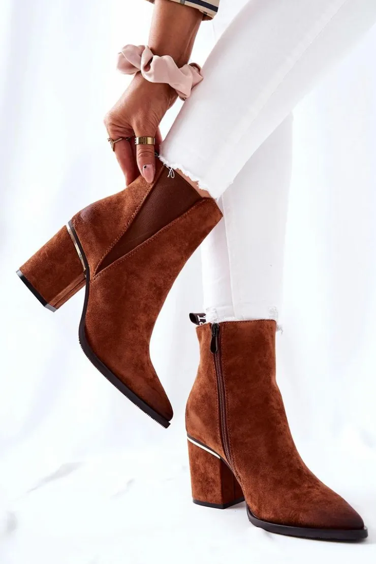 Hot Boto Zamszowe Botki Na Obcasie Brązowe Coriseis