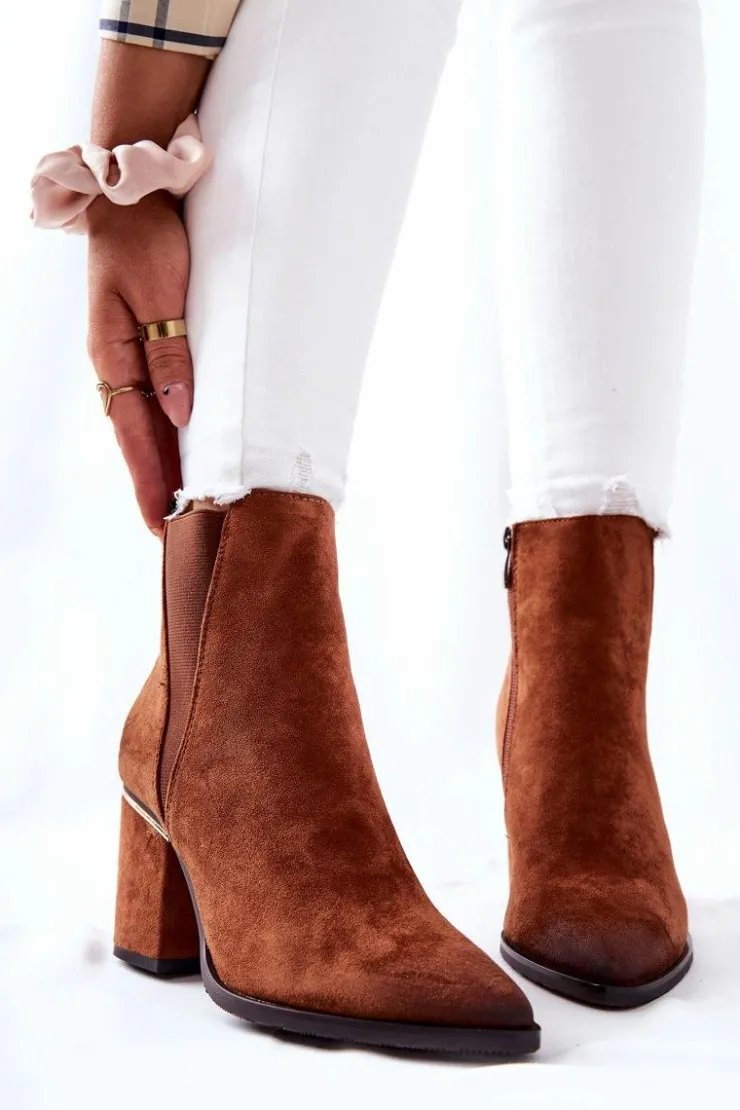 Hot Boto Zamszowe Botki Na Obcasie Brązowe Coriseis