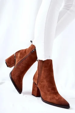 Hot Boto Zamszowe Botki Na Obcasie Brązowe Coriseis