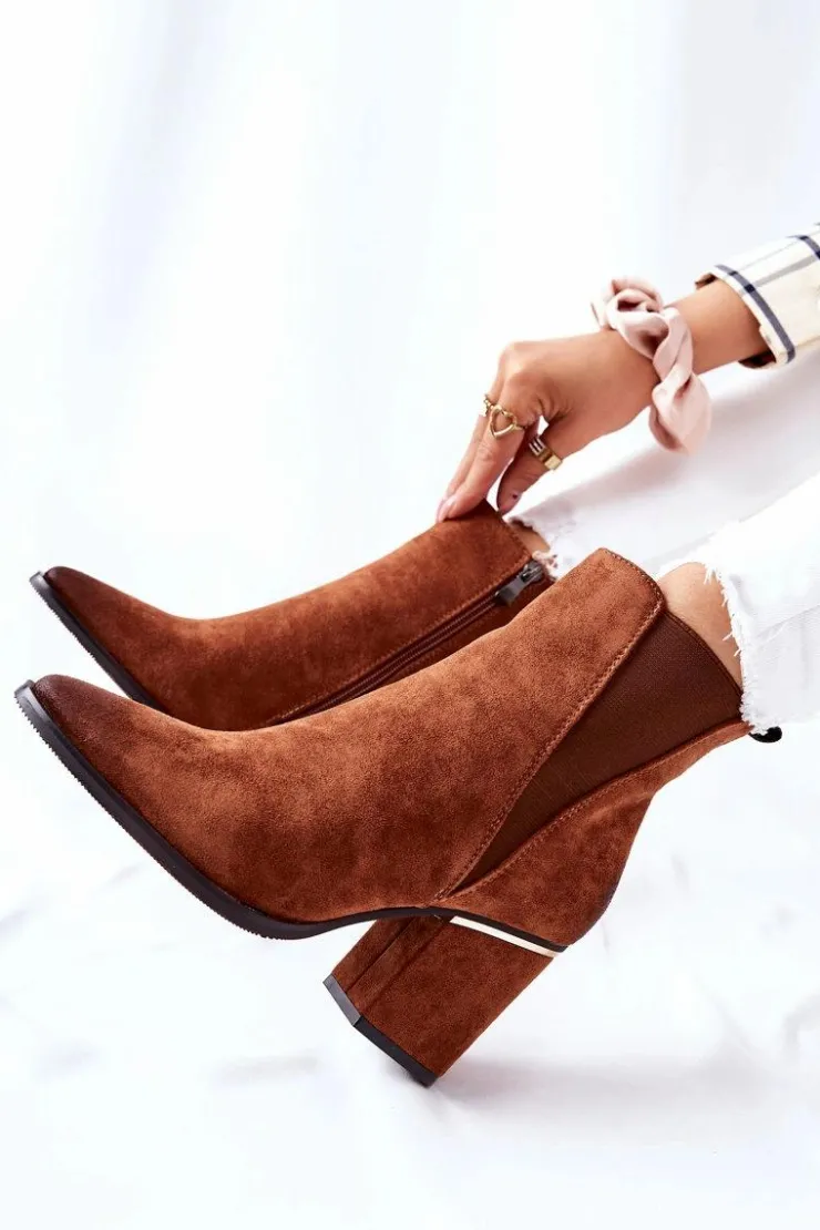 Hot Boto Zamszowe Botki Na Obcasie Brązowe Coriseis