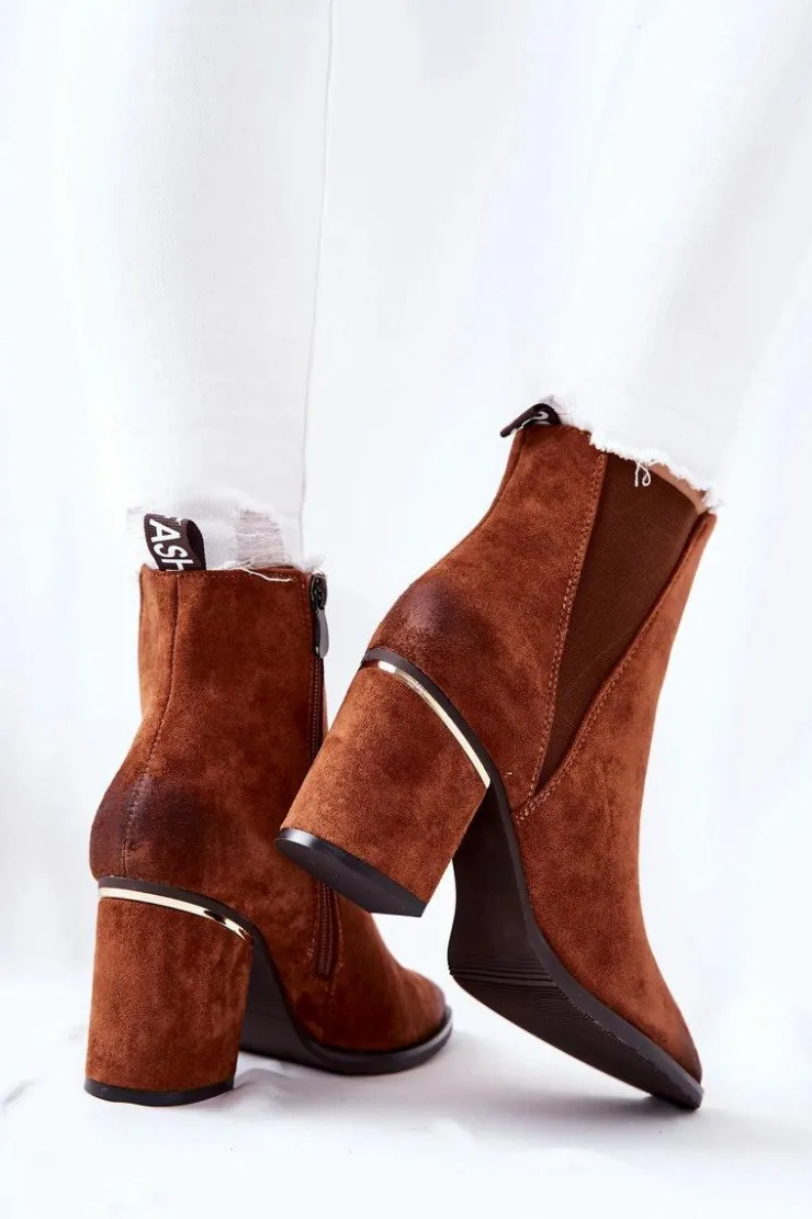 Hot Boto Zamszowe Botki Na Obcasie Brązowe Coriseis
