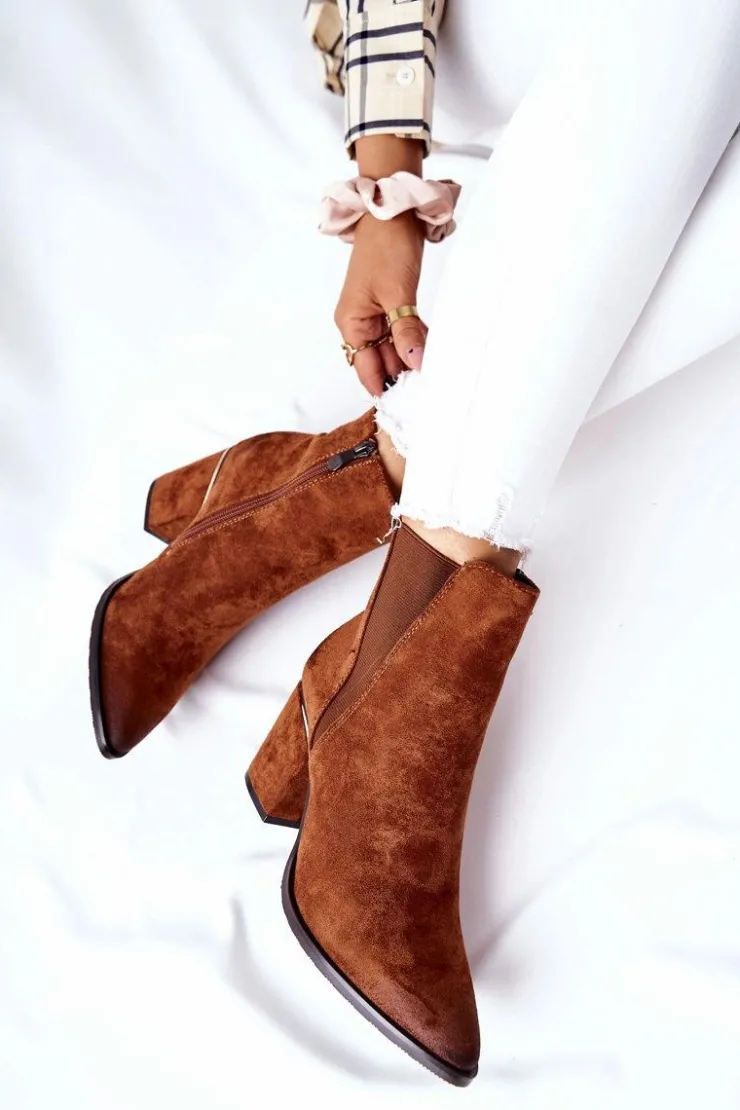 Hot Boto Zamszowe Botki Na Obcasie Brązowe Coriseis