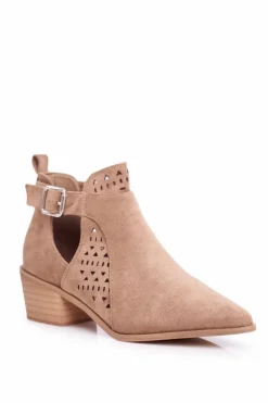 Damskie Boto Zamszowe Botki Na Obcasie Z Klamrą Beżowe Esen