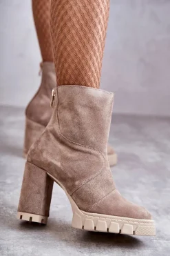 Discount Boto Zamszowe Botki Na Obcasie Beżowe Elia