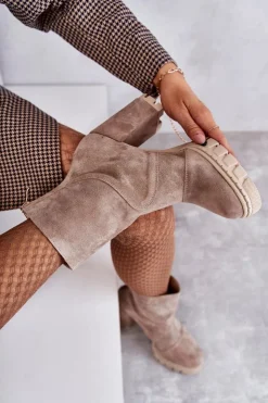 Discount Boto Zamszowe Botki Na Obcasie Beżowe Elia