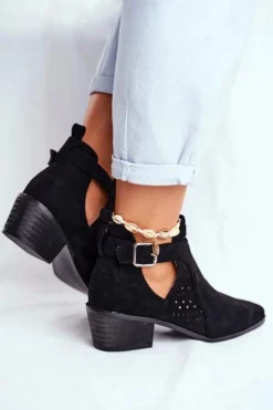Boto Botki Wiosenne|Botki Na Słupku*Zamszowe Botki Na Obcasie Z Klamrą Czarne Esen