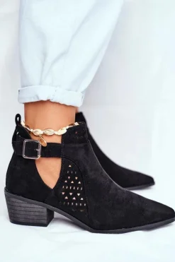 Boto Botki Wiosenne|Botki Na Słupku*Zamszowe Botki Na Obcasie Z Klamrą Czarne Esen