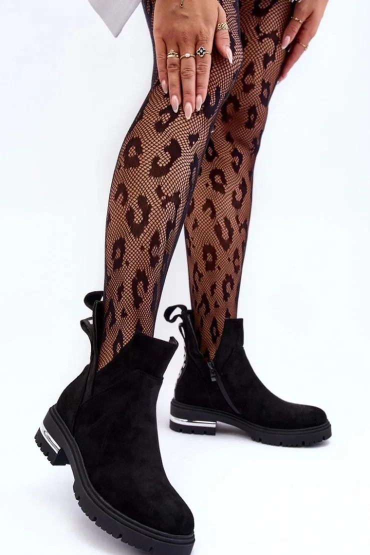 Sale Boto Zamszowe Botki Na Płaskim Obcasie Z Wycięciami Czarne Lamedella