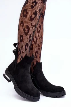 Sale Boto Zamszowe Botki Na Płaskim Obcasie Z Wycięciami Czarne Lamedella