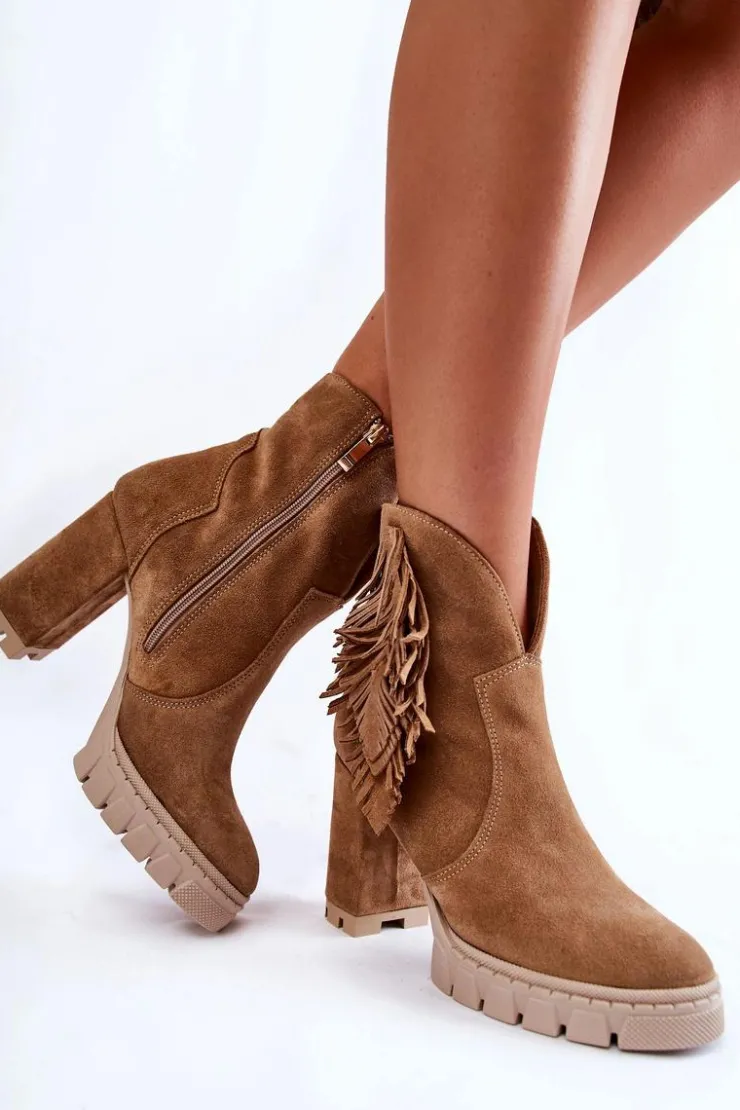 Damskie Boto Zamszowe Botki Na Platformie Lewski Shoes 3251 Beżowe