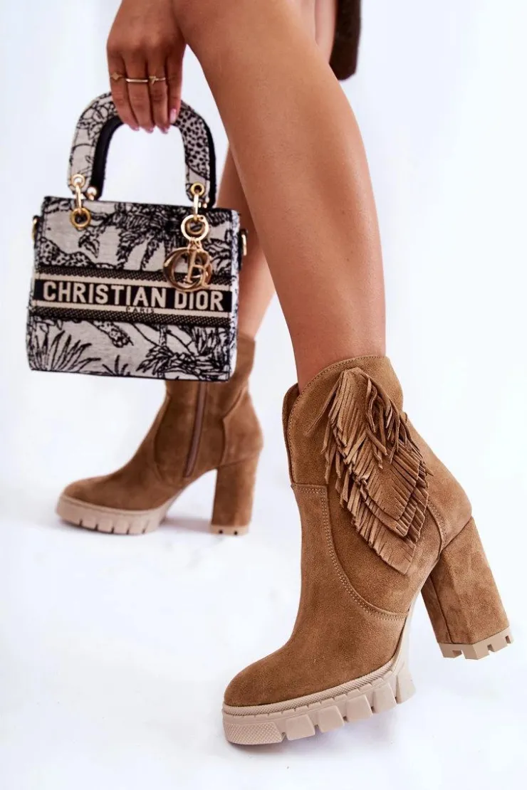 Damskie Boto Zamszowe Botki Na Platformie Lewski Shoes 3251 Beżowe