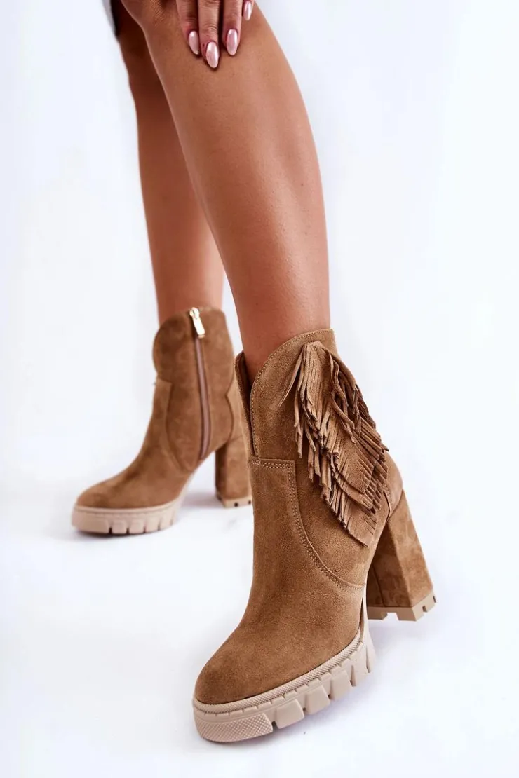 Damskie Boto Zamszowe Botki Na Platformie Lewski Shoes 3251 Beżowe