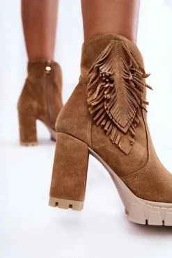 Damskie Boto Zamszowe Botki Na Platformie Lewski Shoes 3251 Beżowe