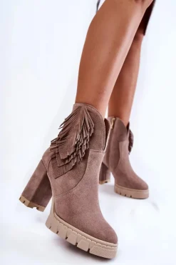 Damskie Boto Zamszowe Botki Na Platformie Lewski Shoes 3251 Cappucino