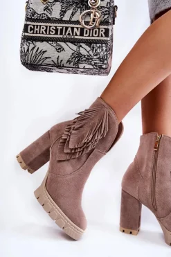 Damskie Boto Zamszowe Botki Na Platformie Lewski Shoes 3251 Cappucino