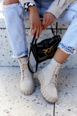 New Boto Zamszowe Botki Na Platformie Lewski Shoes 3177 Jasnobeżowe