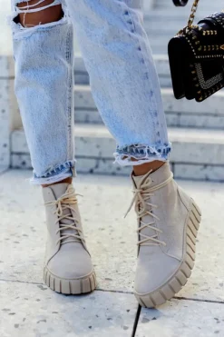 New Boto Zamszowe Botki Na Platformie Lewski Shoes 3177 Jasnobeżowe