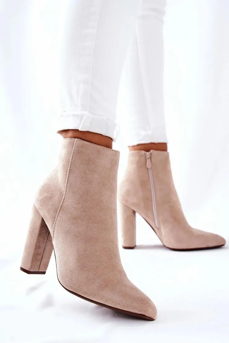 Hot Boto Zamszowe Botki Na Słupku Beżowe Rinasa